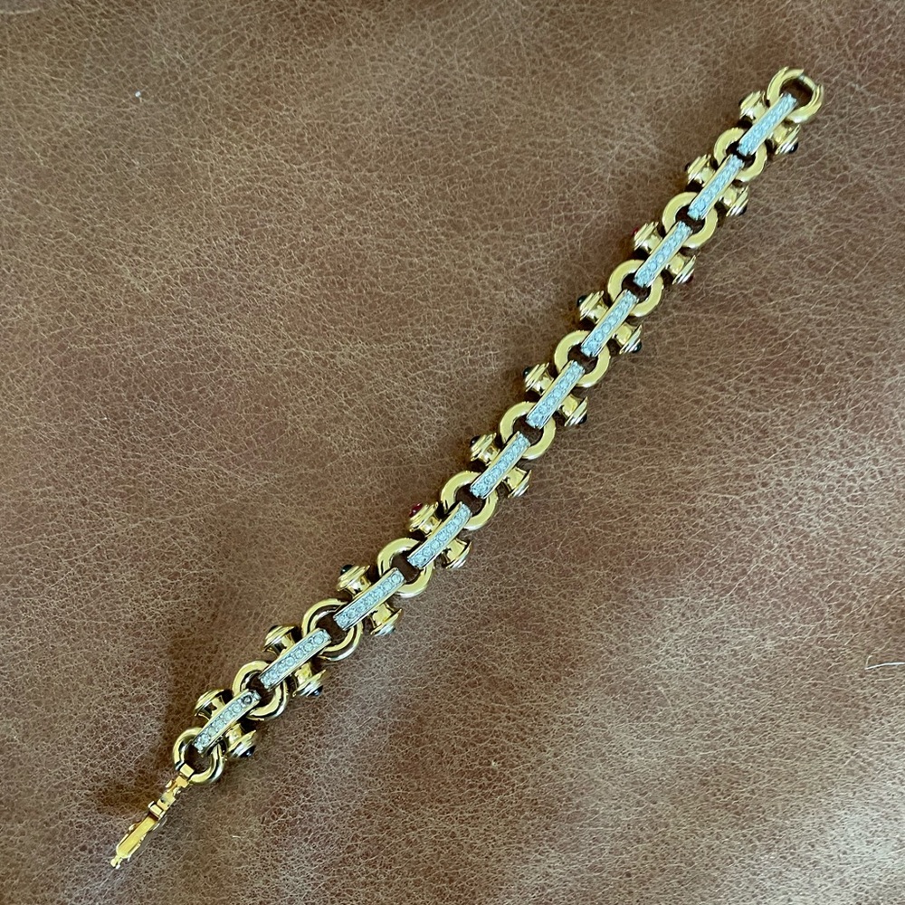 AUTHENTIC SWAROVSKI LOGO SIGNED GOLD PLATED COLORED CABOCHON CRYSTAL BRACELET